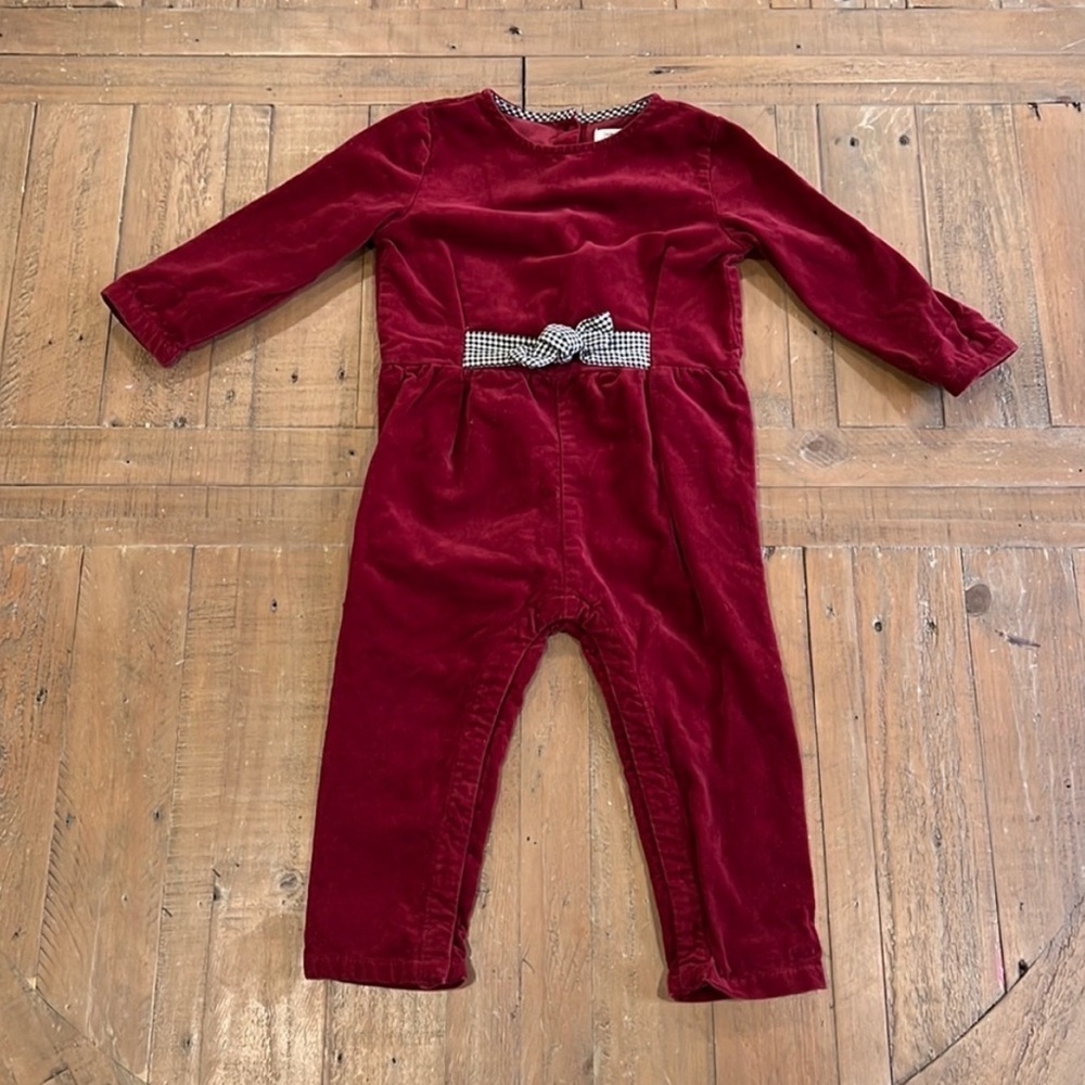 Zara burgundy velvet tie front long romper